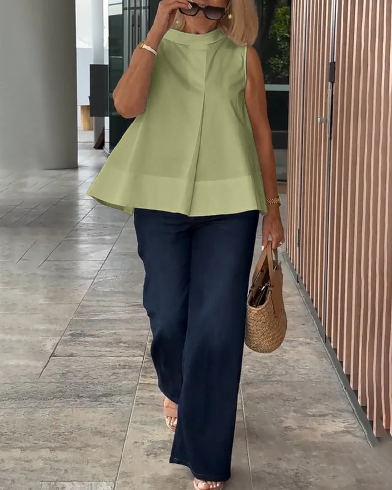 Sleeveless Solid Color Simple Blouse