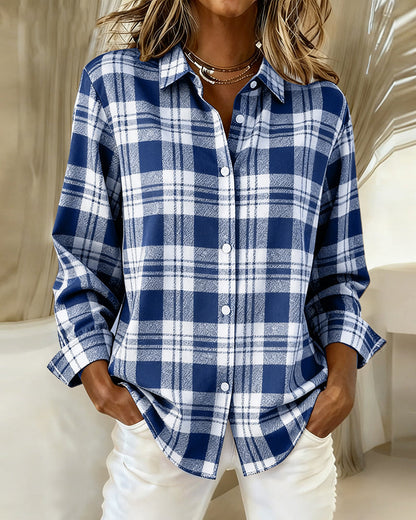 Plaid Fashionable Long-Sleeved Blouses
