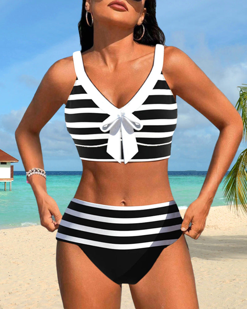 High Waist Stripe Print Bikinis