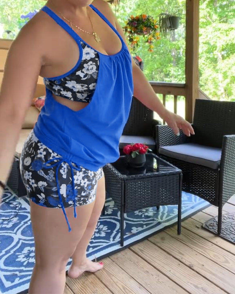 Printed Suspender Boxer Swimsuit