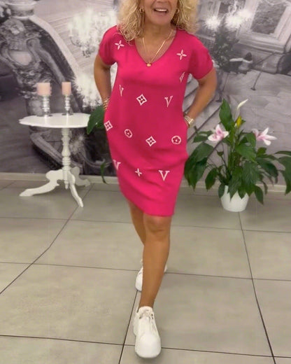 Fashion V-Neck Short-Sleeved Dress