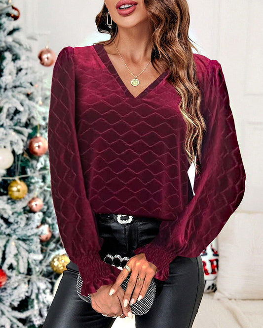 Elegant V Neck Top with Long Sleeve
