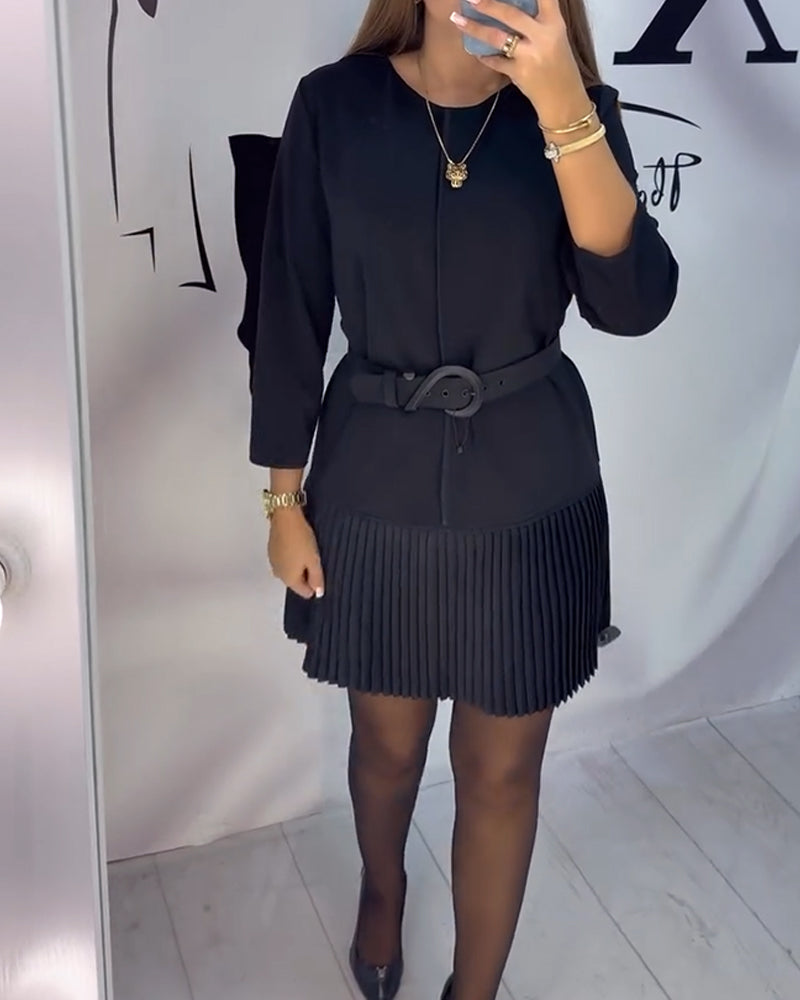 Three-Quarter Sleeve Accordion Pleated Dress