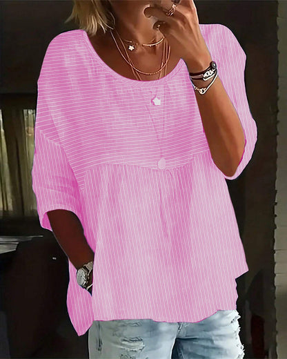 Striped print crew neck casual top