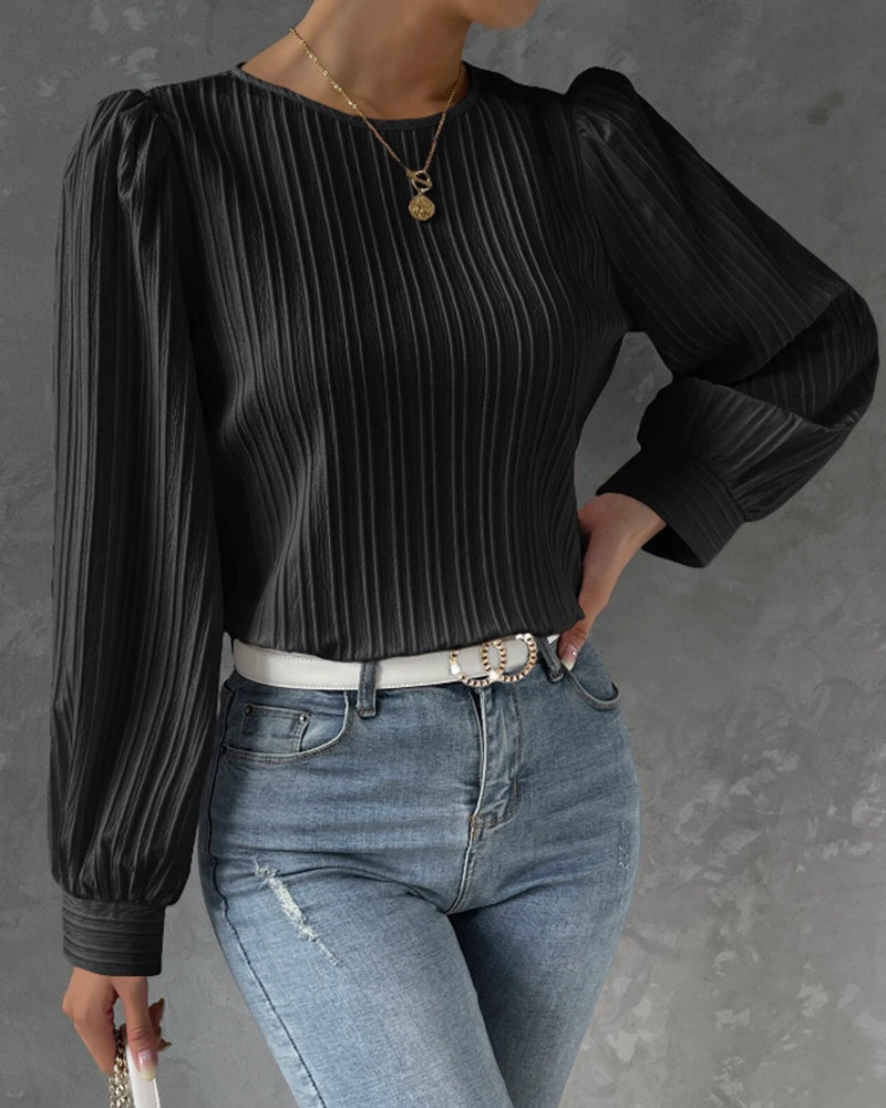 Lantern Sleeve Solid Blouse