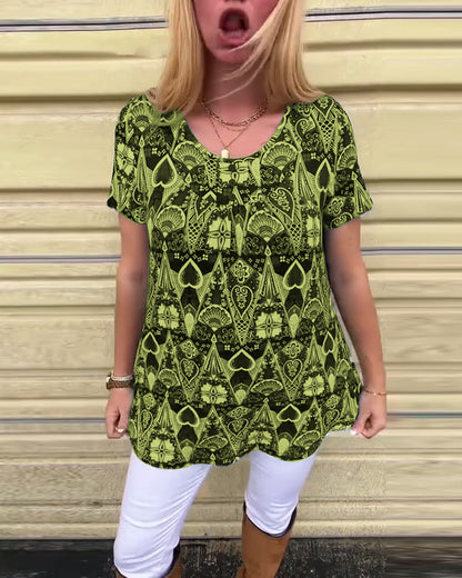 Casual Retro Crew Neck Printed T-Shirt