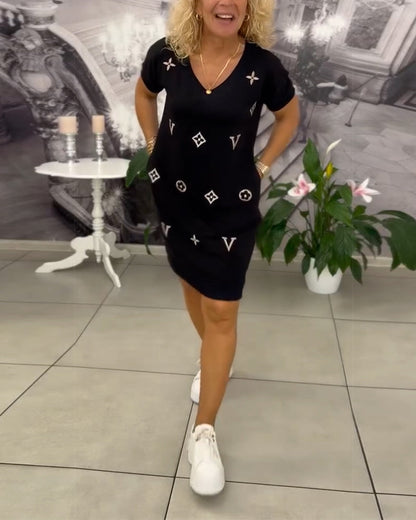 Fashion V-Neck Short-Sleeved Dress