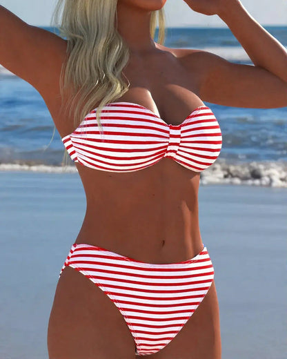 High Waist Striped Triangle Two-Piece Swimsuit