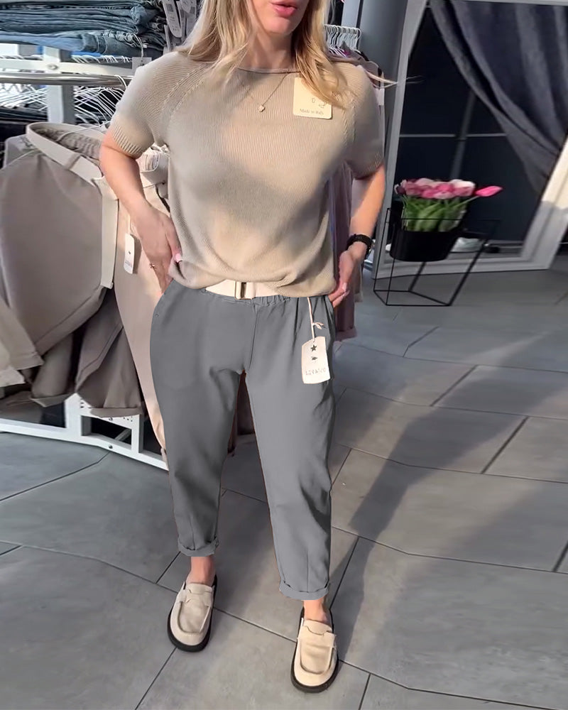 Solid Color Casual Straight Pants