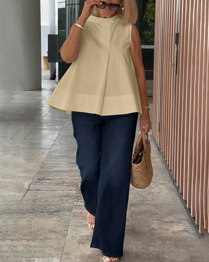 Sleeveless Solid Color Simple Blouse