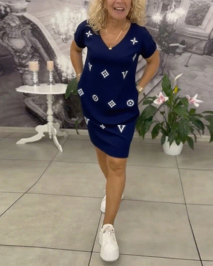 Fashion V-Neck Short-Sleeved Dress