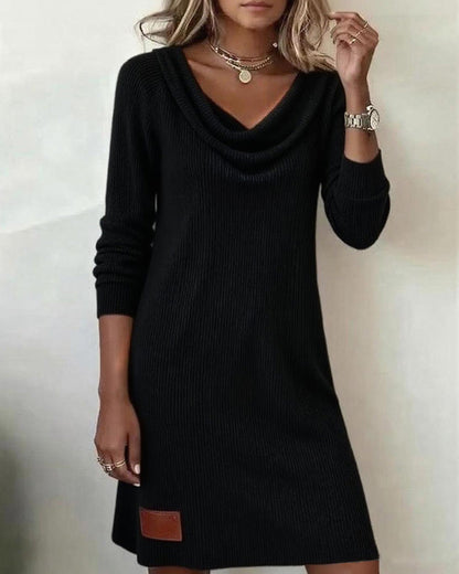 Pile Collar Long Sleeve Straight Dress