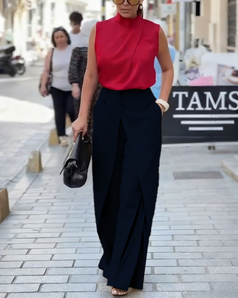 Asymmetric Layered Wide-Leg Pants