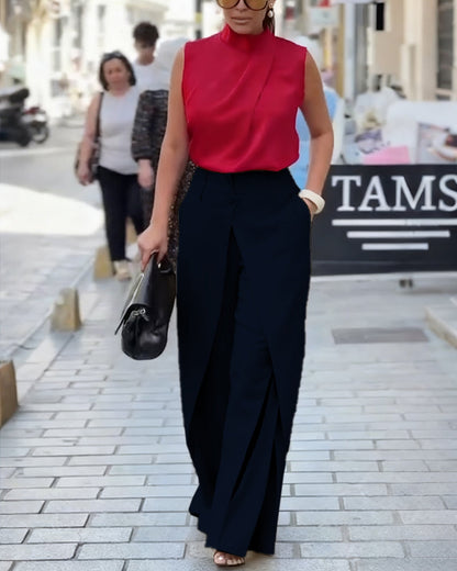 Asymmetric Layered Wide-Leg Pants