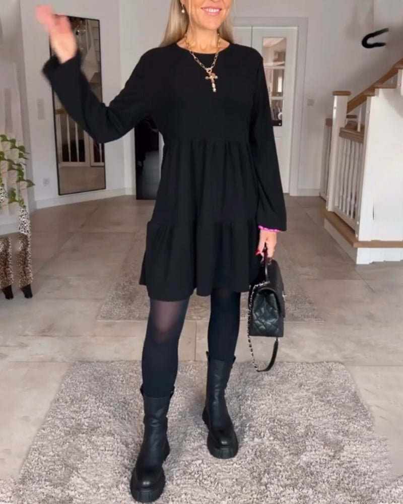 Simple solid color long sleeve dress