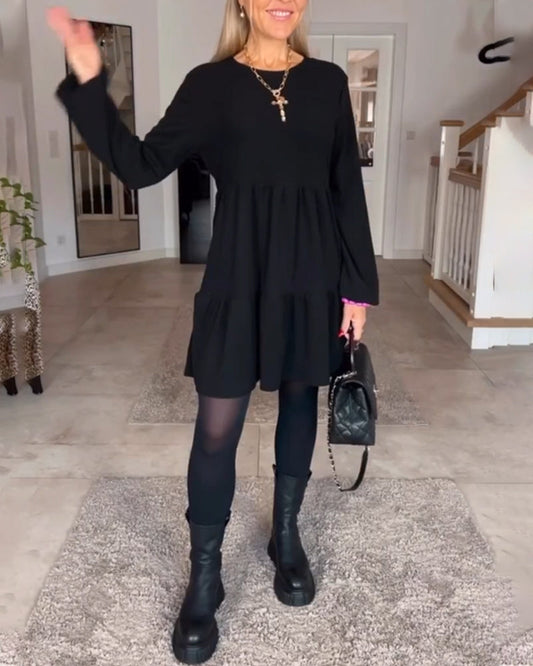 Simple solid color long sleeve dress