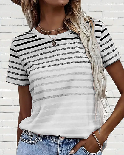 Round Neck Short Sleeve Striped T-Shirt