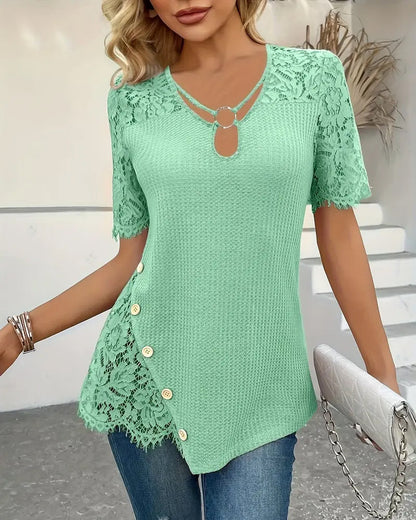 Lace Panel Knitted T-Shirt