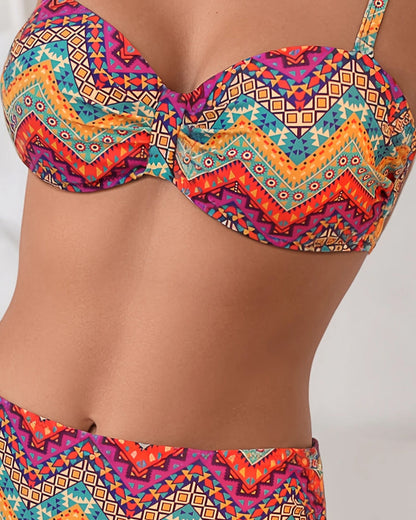 Ethnic Style Bra-Style Split Strap Swimsuit