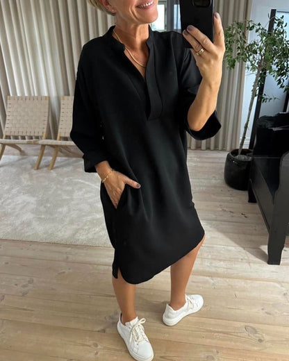 Shift dress with pocket and V-neck