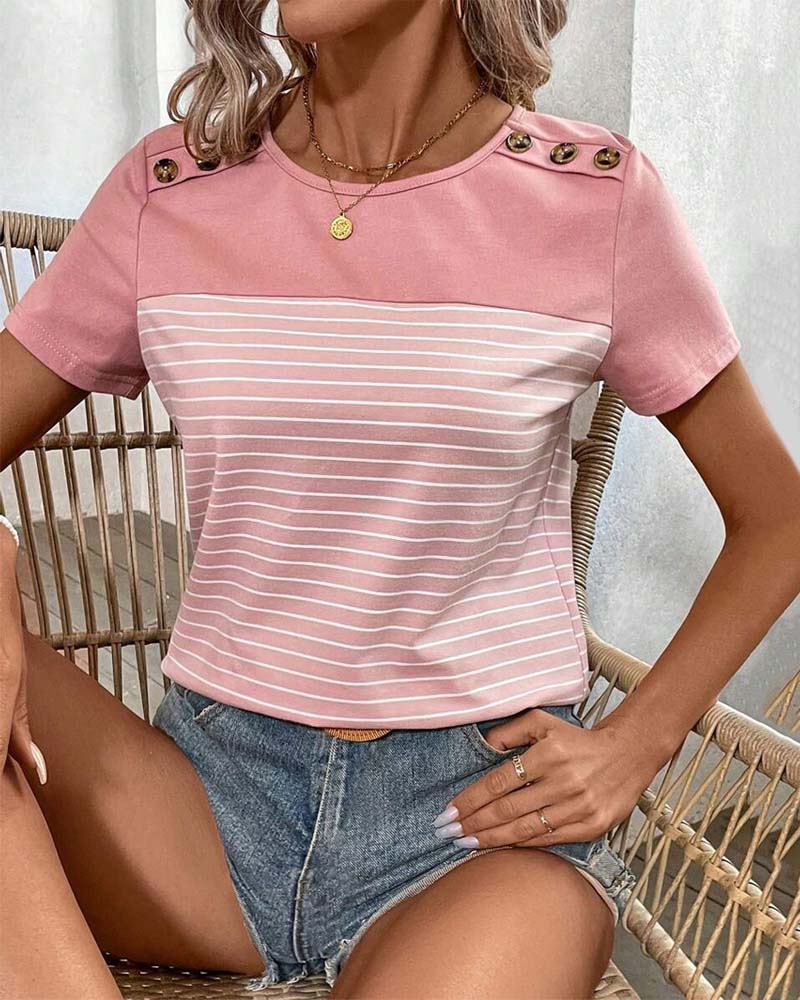 Short-Sleeved Striped Contrast T-Shirt
