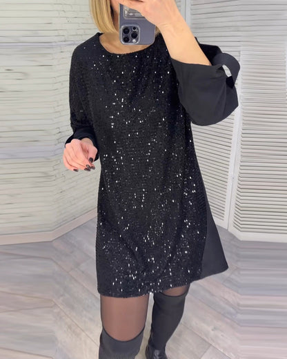 Sequin ruched sleeve dress