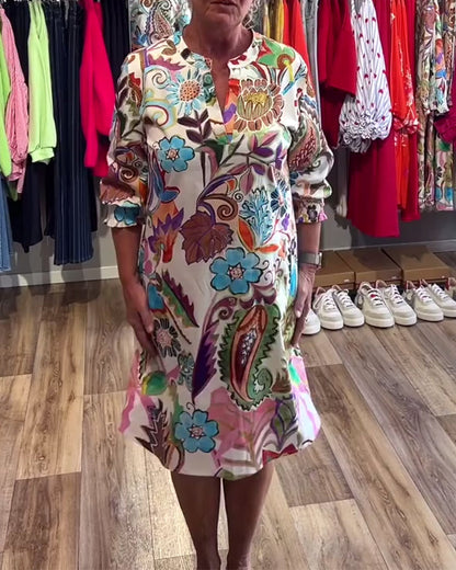Stand Collar Floral Dress