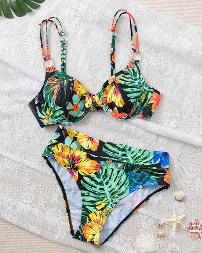 Sexy Printed Push-Up Bra Triangle Bikini