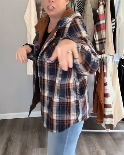 Plaid Hooded Woolen Coat