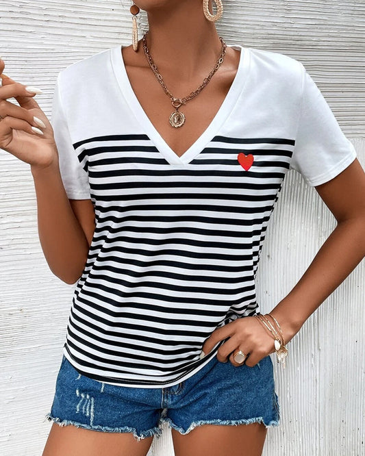 V-Neck Striped All-Match T-Shirt