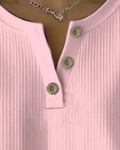 Long-Sleeved Button-Down V-Neck Sweatshirt