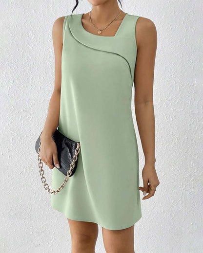 Slant Collar Sleeveless Elegant Dress