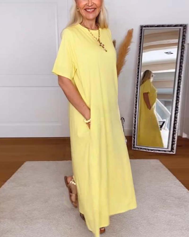 Casual Round Neck Solid Color Straight Dress