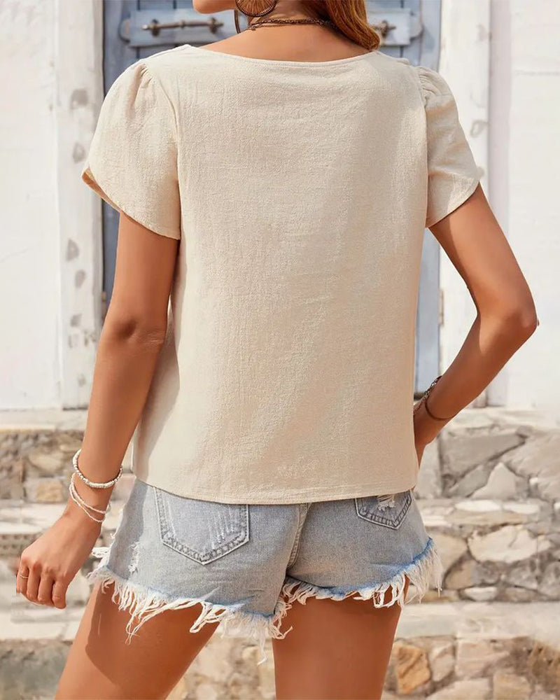 Street Fashion Slant Collar Short Sleeve Blouse