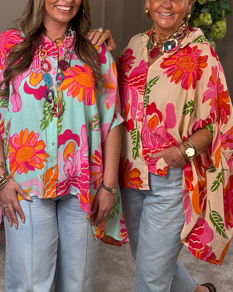 Lapel Floral Asymmetric Blouse