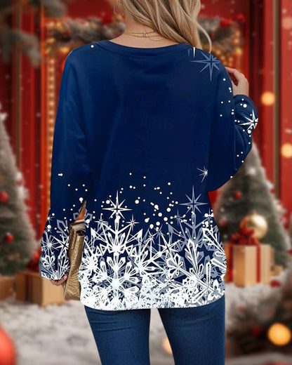 Crew Neck Christmas Tree Print Sweatshirt