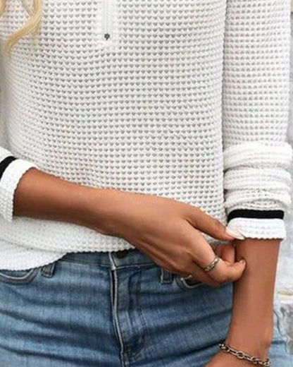 Casual Solid Color Waffle Sweatshirt