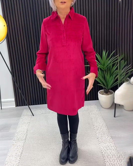 Solid Color Long-Sleeved Lapel Dress