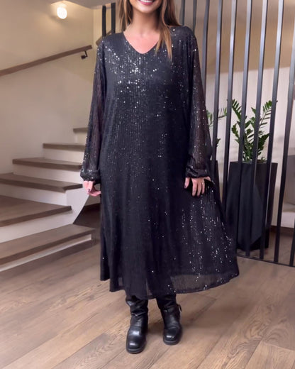 V-Neck Solid Color Fashion Dress