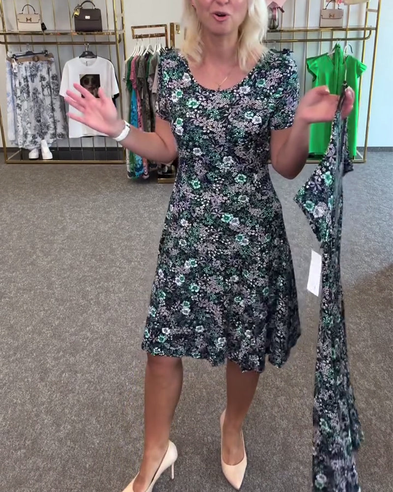 Temperament Slim Waist Printed Dress