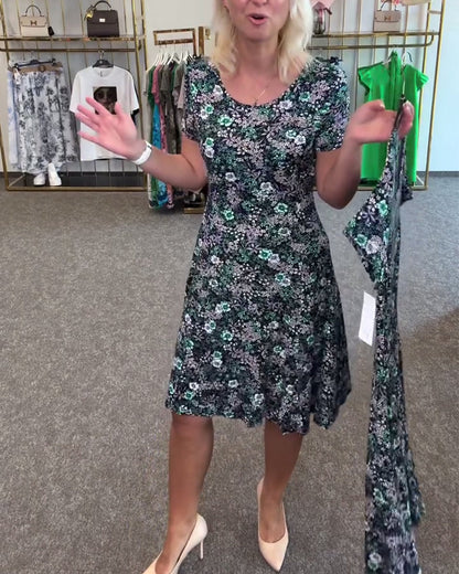 Temperament Slim Waist Printed Dress