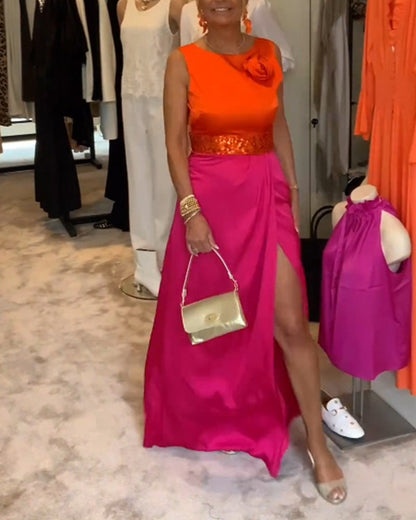 Slit sleeveless casual dress