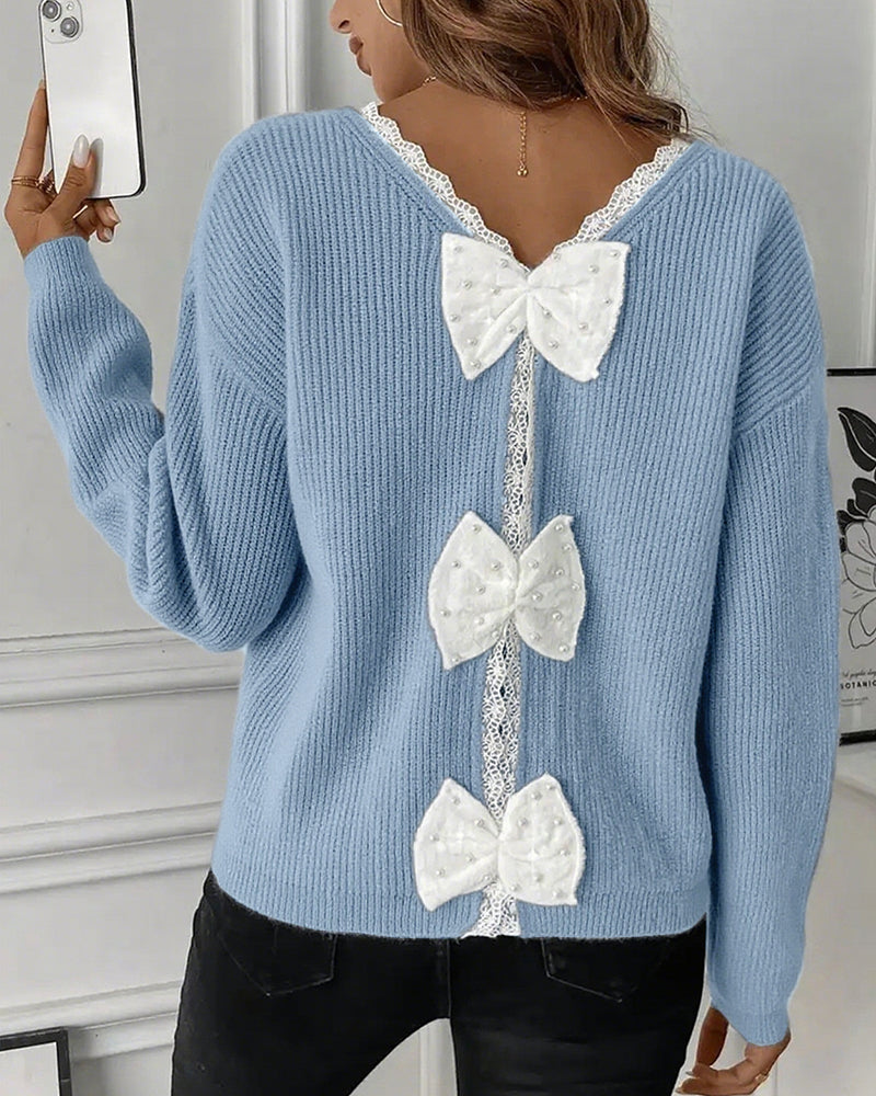 Long-Sleeved Back Bow Pullover
