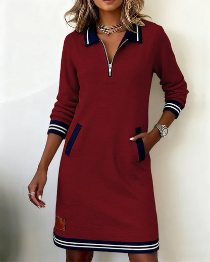 Zipper Lapel Long Sleeve Dress
