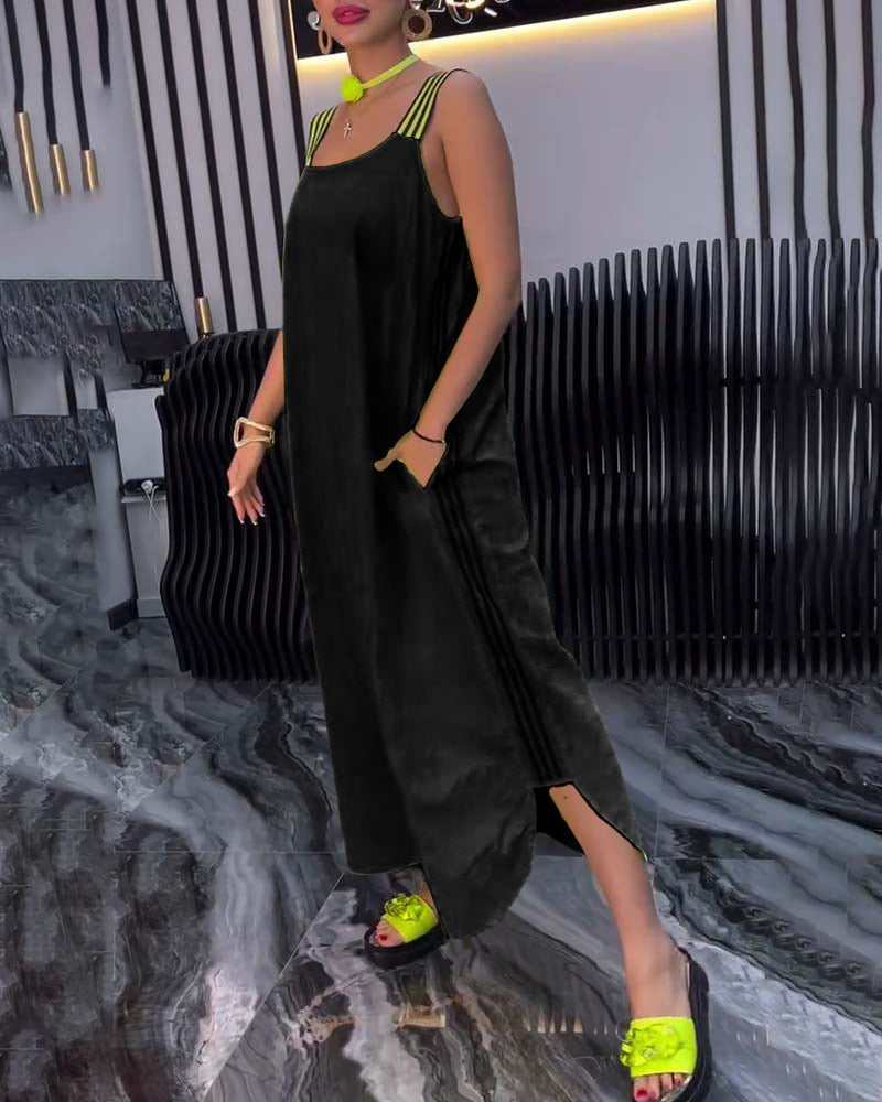 Spliced Suspender Loose Dress