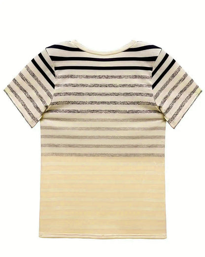 Round Neck Short Sleeve Striped T-Shirt