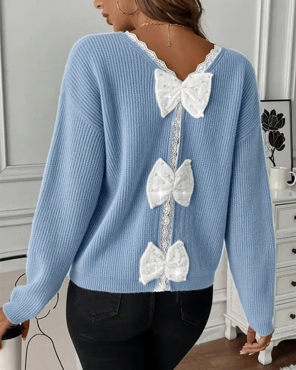 Long-Sleeved Back Bow Pullover