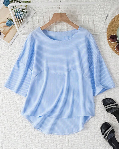 Striped print crew neck casual top