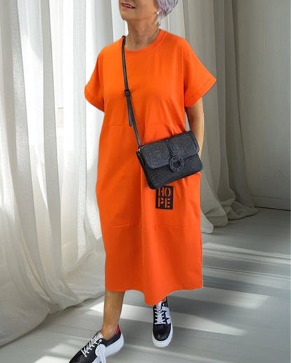 Short Sleeve Casual Straight Pocket Dress