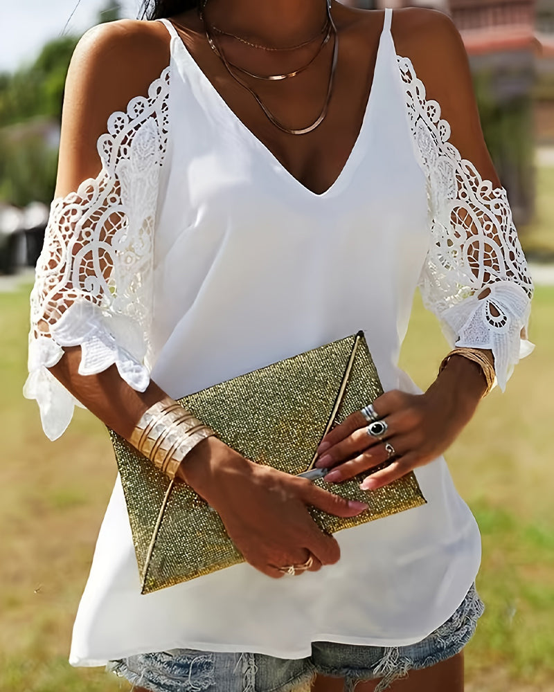Off-Shoulder Hollow Solid Color Blouse